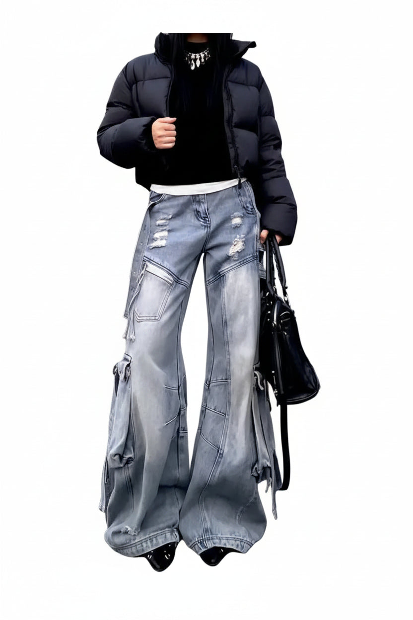 Vintage Y2K Cargo Jeans – Wide Leg Streetwear Unisex