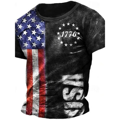 Men’s 3D Skull Flag Print T-Shirt – Bold Patriotic Edge