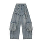 2025 Cyber Y2K Streetwear Washed Blue Baggy Ripped Cargo Jeans Pants For Men Clothing Wide Leg Vintage Loose Punk Denim Trousers