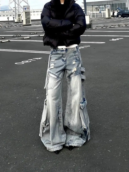 Vintage Y2K Cargo Jeans – Wide Leg Streetwear Unisex