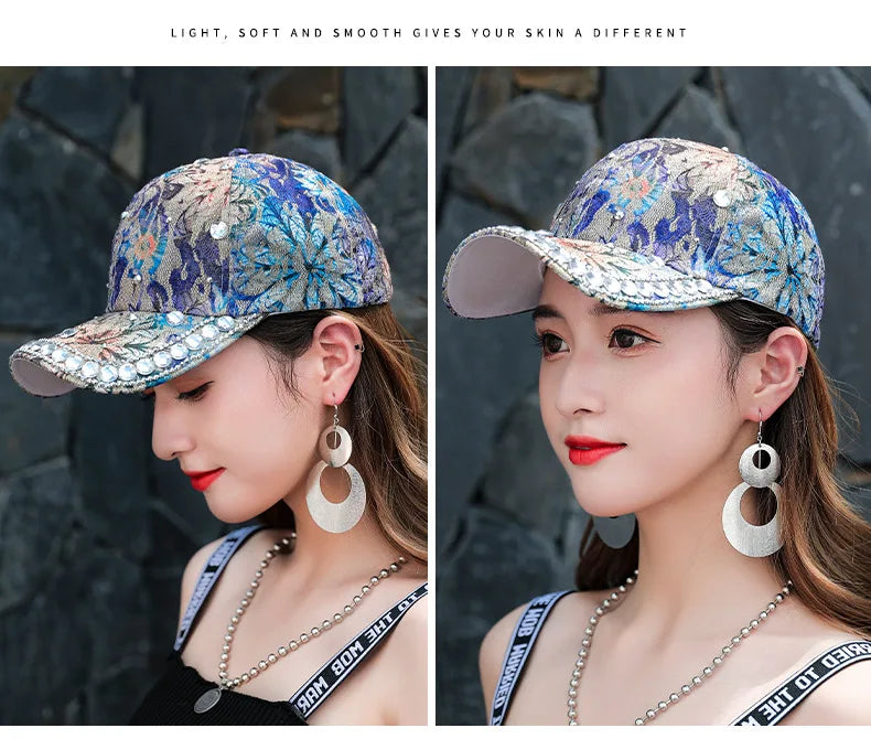 Rhinestone Shiny Baseball Cap – Glamour Meets Street Style