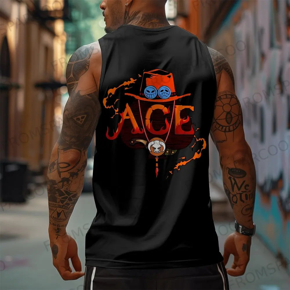 One Piece Anime Luffy Peripheral Printed Pure Cotton Tank Top2025 Fitness Men Loose Sporty Summer Fashion Top
