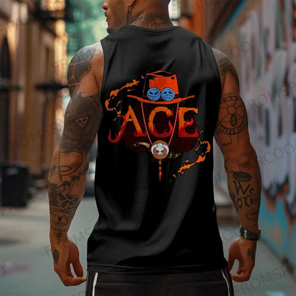 One Piece Anime Luffy Peripheral Printed Pure Cotton Tank Top2025 Fitness Men Loose Sporty Summer Fashion Top