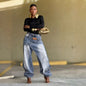 Ethnic Print Wide Leg Jeans – Asymmetric High Waist Denim