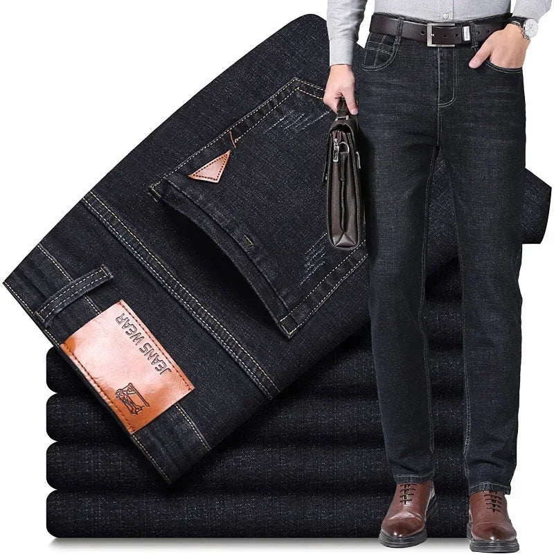 Spring Autumn New Mens Black Blue Pants Pure Color Stretch Jeans Street Casual Slim Fit Trousers Male Wash Skinny Jeans for Men