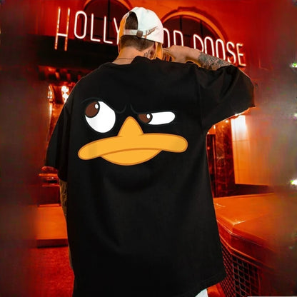 4XL Loose Fitting Fashionable American Vintage Duck Expression Print T-shirt With Round Neck Men Versatile Couple Outfit