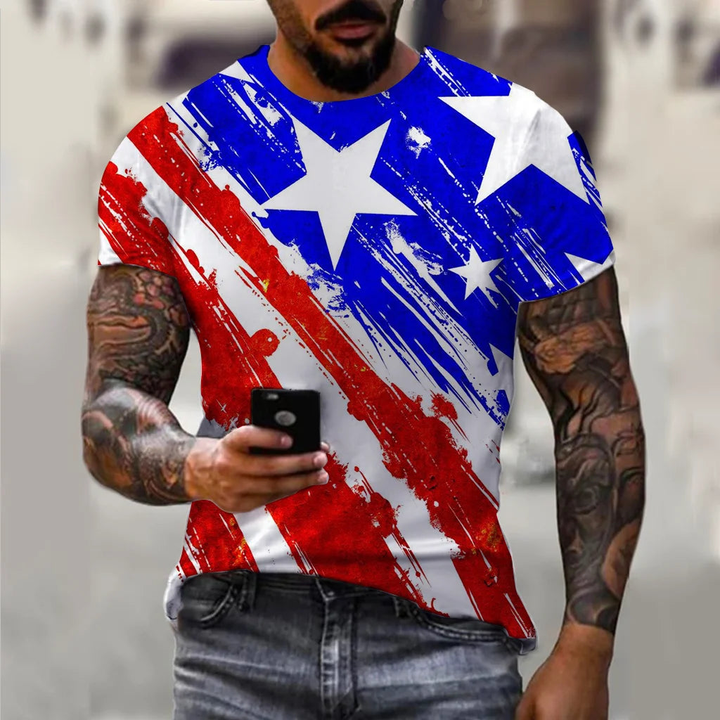 Men’s 3D USA Flag Print T-Shirt – Bold Patriotic Streetwear