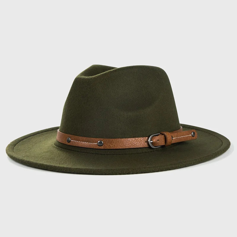 Belt Wool Fedoras Hat For Women Men Winter Autumn Warm Vintage British Style Round Bowler Caps Church Flat Brim Felt Jazz Hats