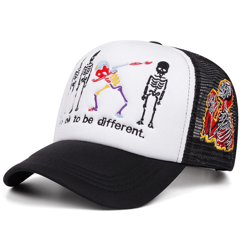 Skeleton Prayer Embroidered Mesh Baseball Cap – Edgy Urban Streetwear