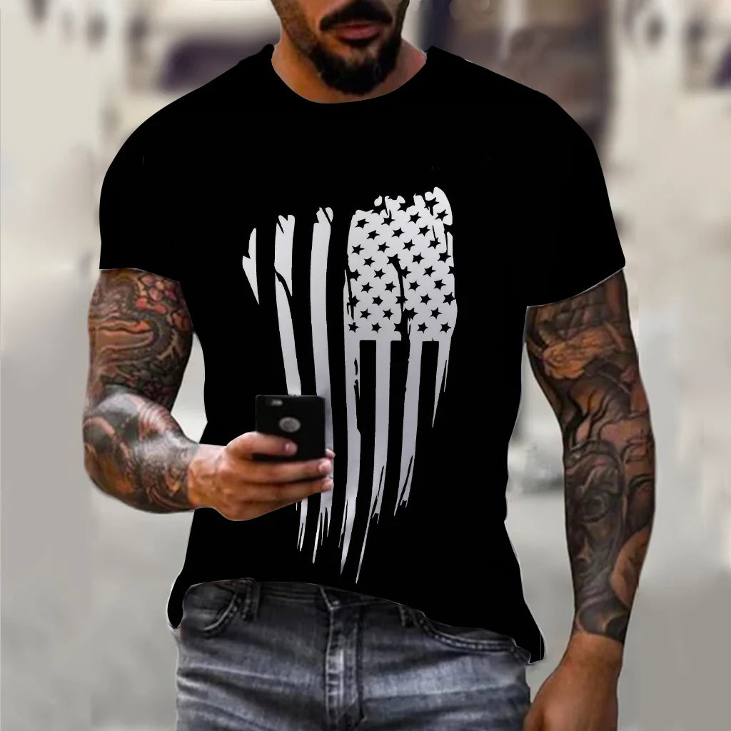 Men’s 3D USA Flag Print T-Shirt – Bold Patriotic Streetwear