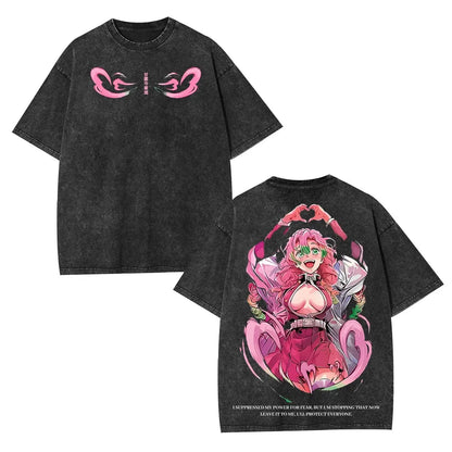 Unisex Anime Demon Slayer Graphic Oversized Vintage Washed Casual Y2k Tee