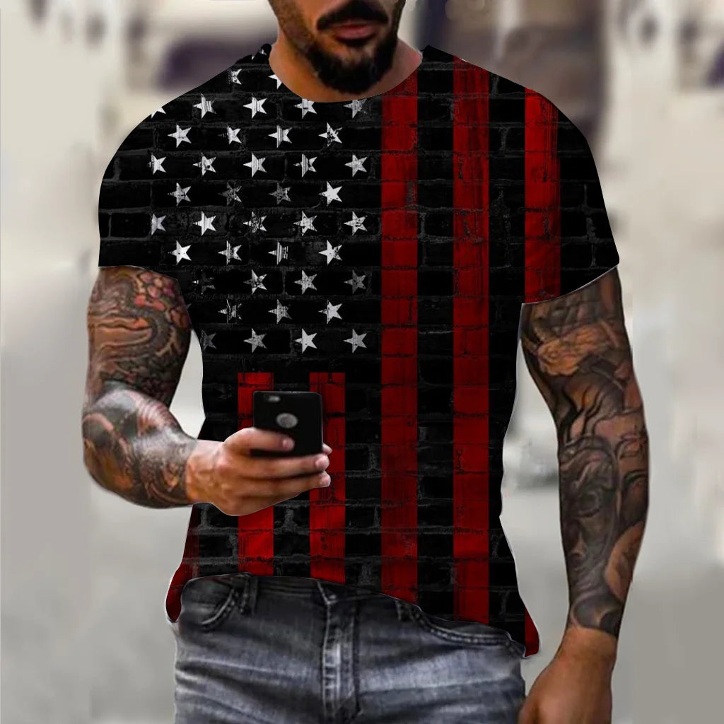 Men’s 3D USA Flag Print T-Shirt – Bold Patriotic Streetwear
