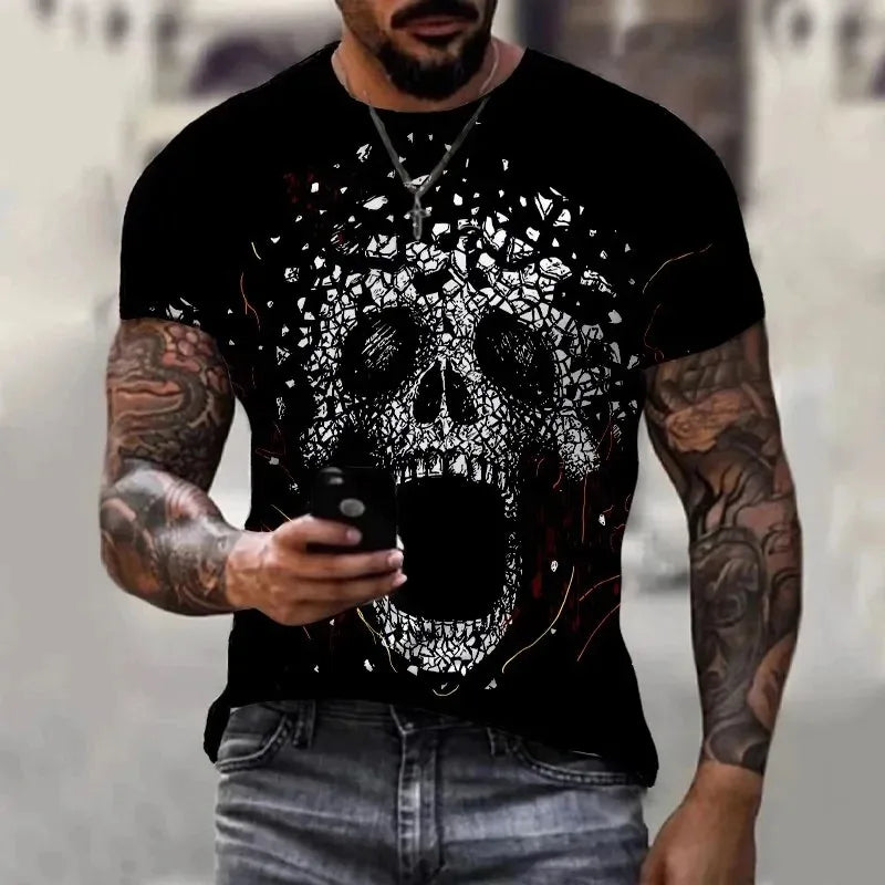 Men’s 3D Skull Print – Retro Streetwear Oversized Tee