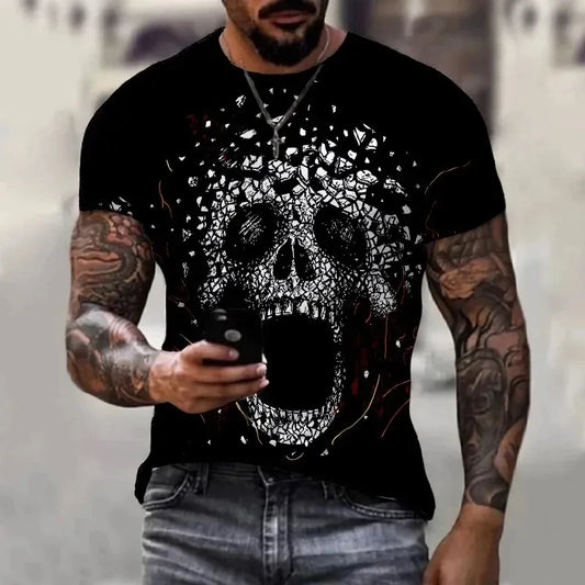 Men's 3D Skull Print Oversized Short Sleeve T-Shirt
