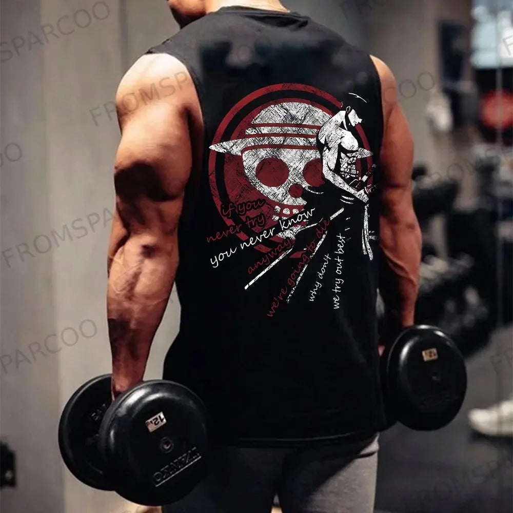 One Piece Anime Luffy Peripheral Printed Pure Cotton Tank Top2025 Fitness Men Loose Sporty Summer Fashion Top