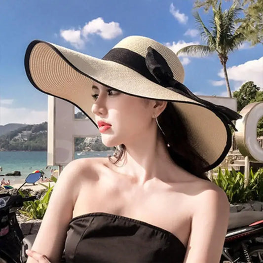 Foldable Straw Sun Hat Women Wide Brim UV Protective Summer Hat for Fishing Beach Garden Travel
