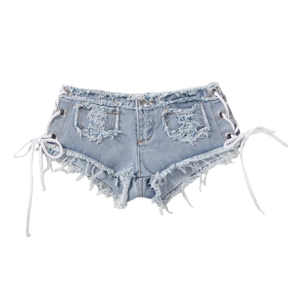 New American retro sexy low waist ultra short women's jeans, denim shorts, bar performance clothing, hot pants