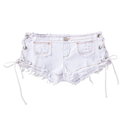 New American retro sexy low waist ultra short women's jeans, denim shorts, bar performance clothing, hot pants