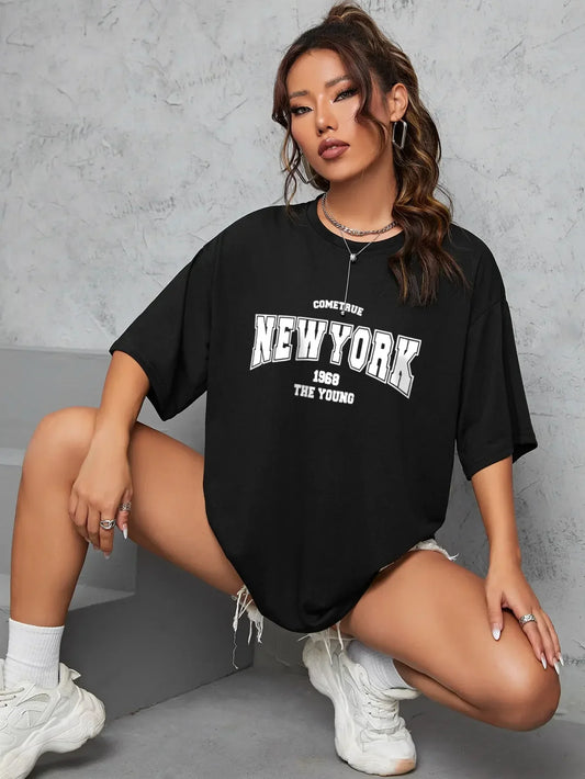 Women's New York 1968 Graphic Oversized T-Shirt Short Sleeve