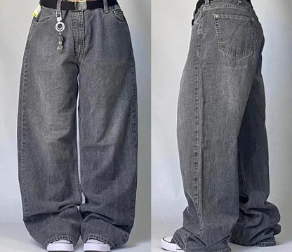 Street Vintage Jeans New Y2K Harajuku Wash Blue Multiple pockets Baggy Jeans Denim Pants Mens Womens High Waist Wide Trousers