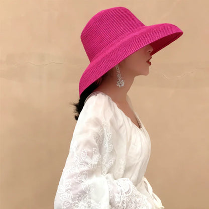 Women's Wide Brim Straw Sun Hat – Foldable Hepburn Style | Beach & Travel
