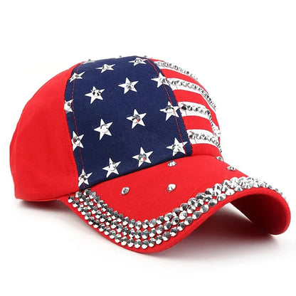 USA Flag Diamond Rivet Snapback – Bold Patriotic Streetwear