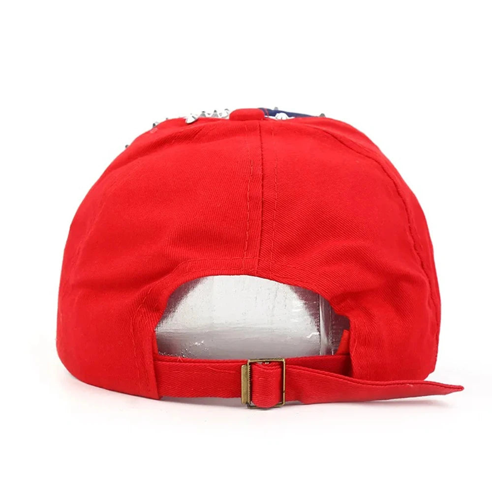 USA Flag Diamond Rivet Snapback – Bold Patriotic Streetwear