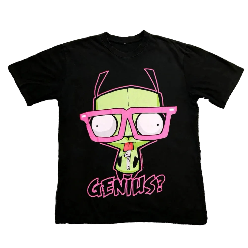 Vintage Invader Zim Cartoon Print Short Sleeve T-Shirt Retro Unisex Graphic Tee 90s Nostalgia Summer Streetwear Y2K Tee Top