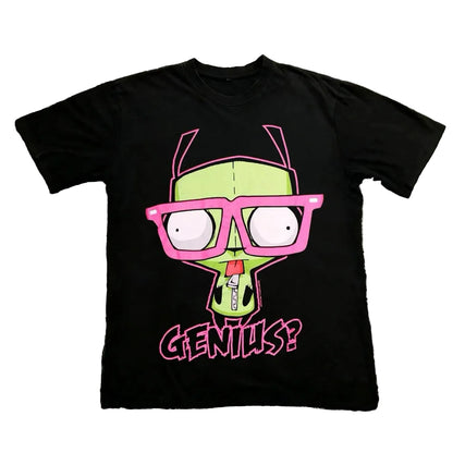 Vintage Invader Zim Cartoon Print Short Sleeve T-Shirt Retro Unisex Graphic Tee 90s Nostalgia Summer Streetwear Y2K Tee Top