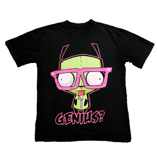 Vintage Invader Zim Cartoon Print Short Sleeve T-Shirt Retro Unisex Graphic Tee 90s Nostalgia Summer Streetwear Y2K Tee Top