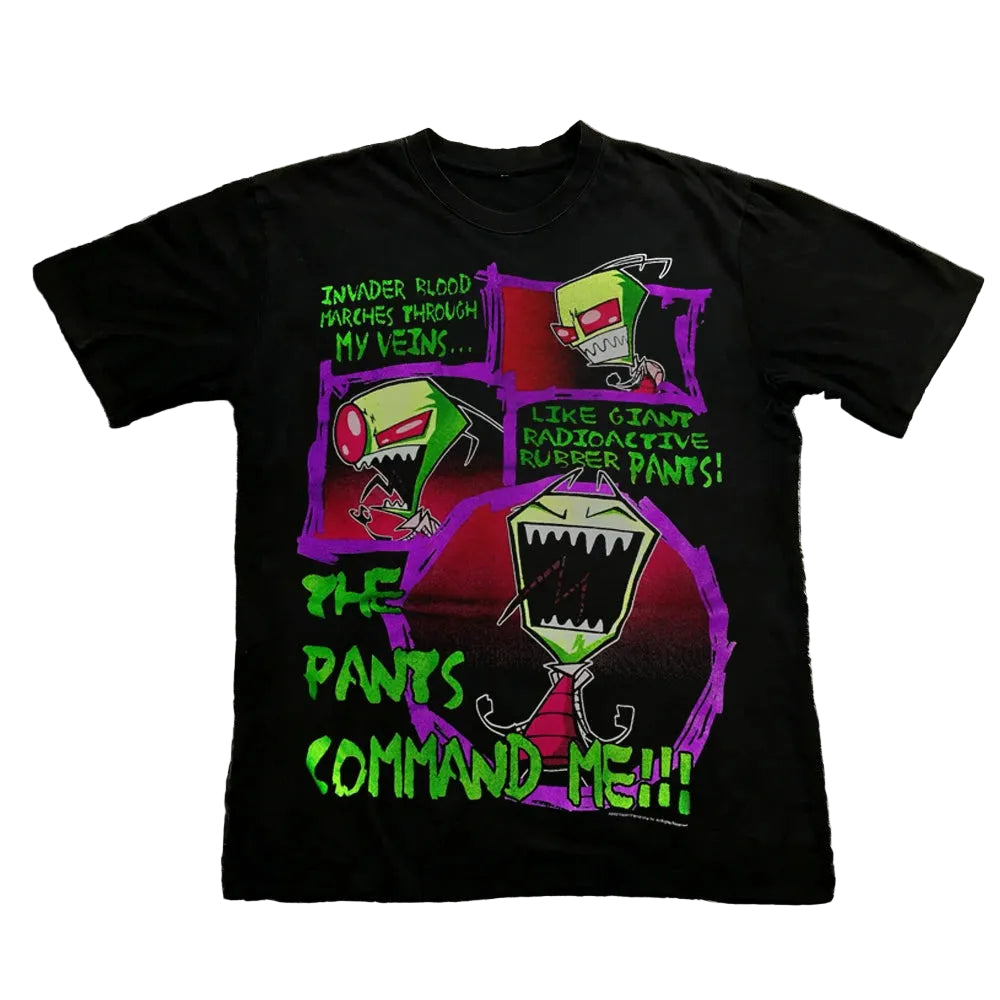 Vintage Invader Zim Cartoon Print Short Sleeve T-Shirt Retro Unisex Graphic Tee 90s Nostalgia Summer Streetwear Y2K Tee Top