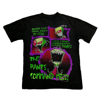 Vintage Invader Zim Cartoon Print Short Sleeve T-Shirt Retro Unisex Graphic Tee 90s Nostalgia Summer Streetwear Y2K Tee Top