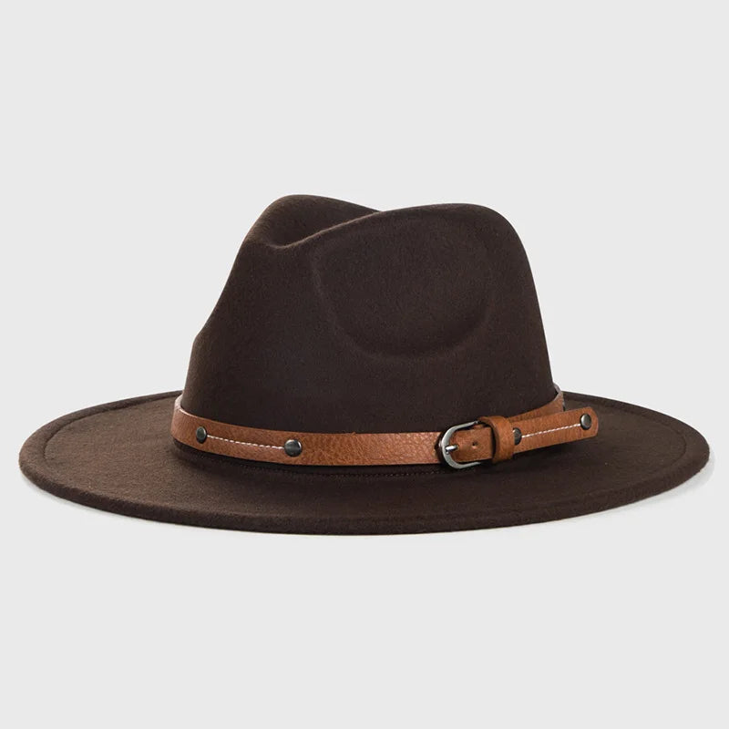 Belt Wool Fedoras Hat For Women Men Winter Autumn Warm Vintage British Style Round Bowler Caps Church Flat Brim Felt Jazz Hats