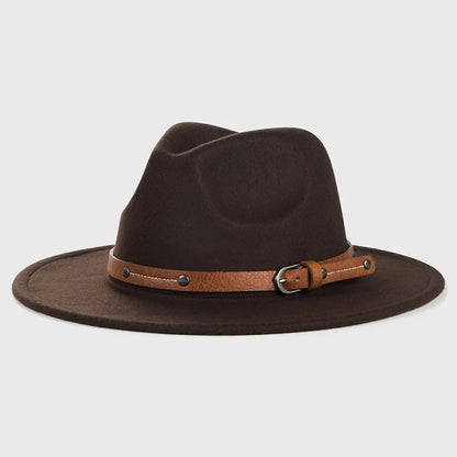Belt Wool Fedoras Hat For Women Men Winter Autumn Warm Vintage British Style Round Bowler Caps Church Flat Brim Felt Jazz Hats