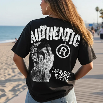 AUTHENTIC® "I Am Allergic To People" Oversized Graphic T-Shirt | Unisex Streetwear Y2K