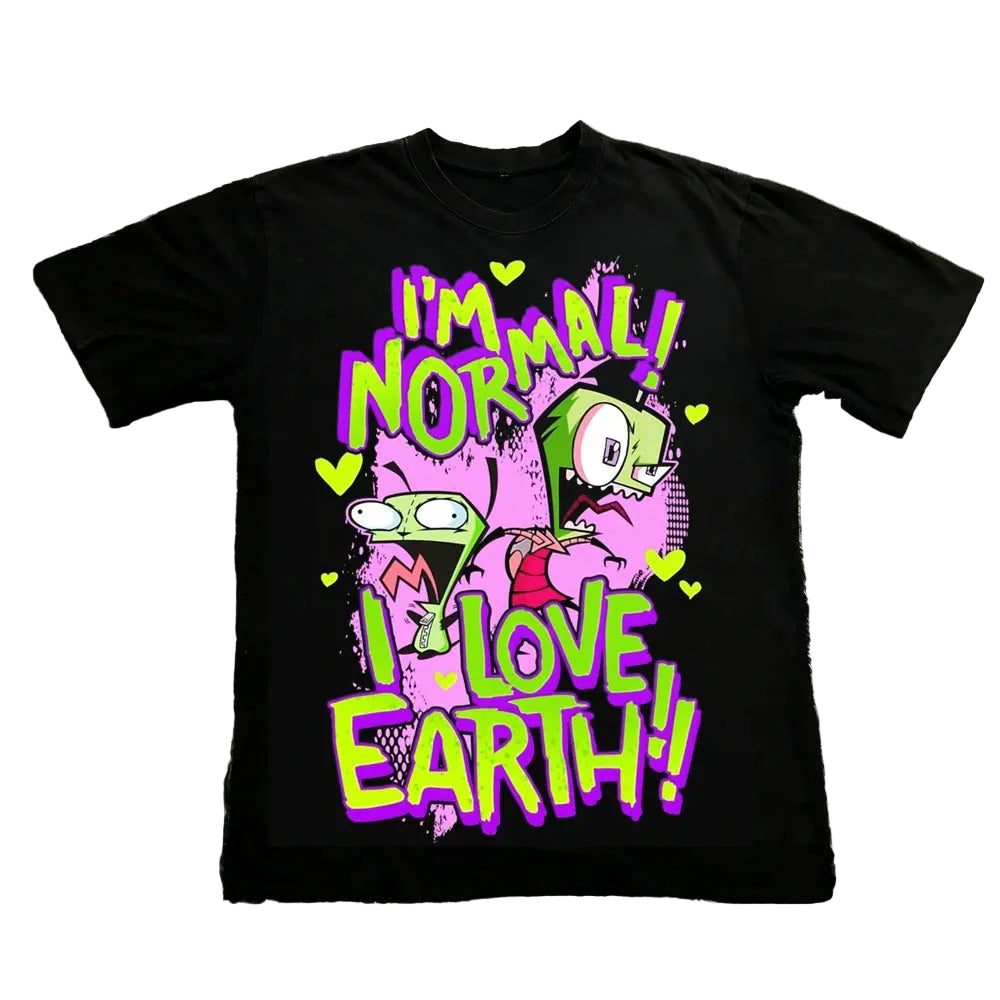 Vintage Invader Zim Cartoon Print Short Sleeve T-Shirt Retro Unisex Graphic Tee 90s Nostalgia Summer Streetwear Y2K Tee Top