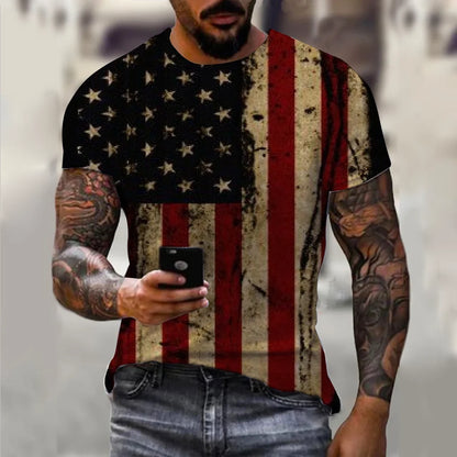 Men’s 3D USA Flag Print T-Shirt – Bold Patriotic Streetwear