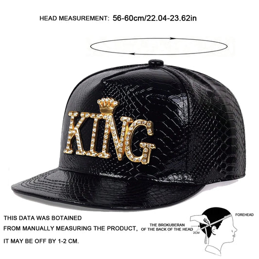 "King" Pattern Leather Baseball Cap – Regal Streetwear Style