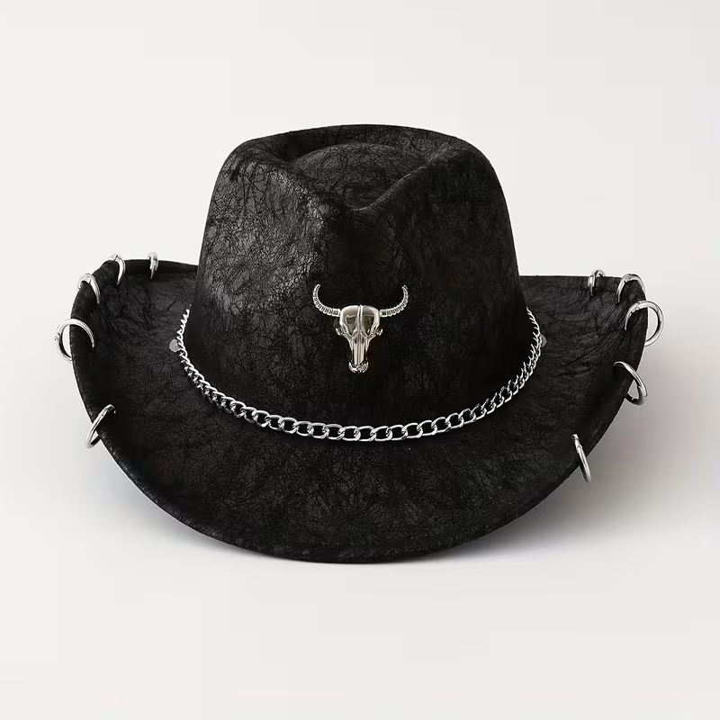 Unisex PU Suede Cowboy Hat – Western Punk Rock Edge