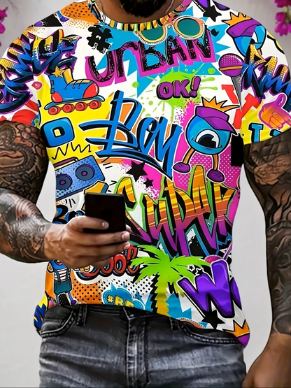 Digital Graffiti & Cartoon Tee – Bold Urban Streetwear