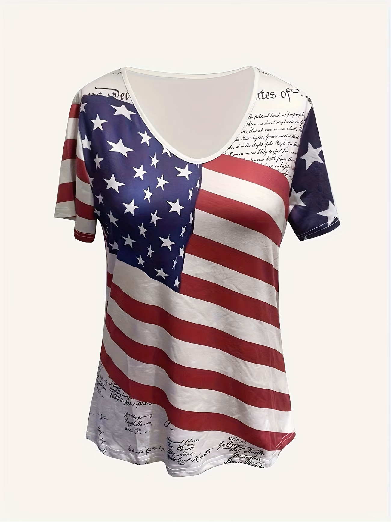 USA Flag & Declaration of Independence V-Neck – A Patriotic Statement