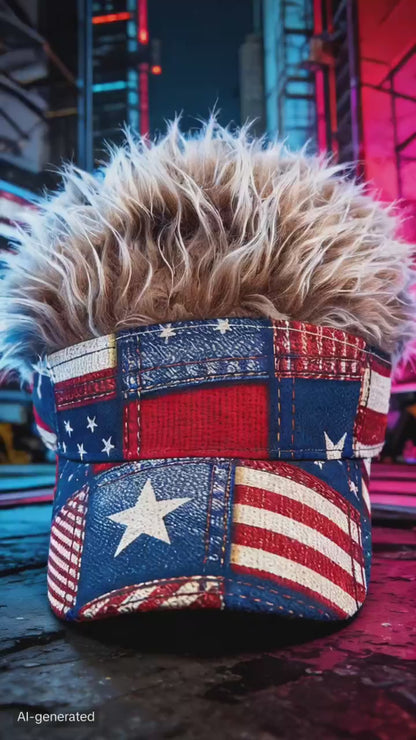 Cross-Border Hat Men's Wig Cap Spring and Autumn New Five-Pointed Star American Flag Printed Baseball Cap Street Peaked Cap