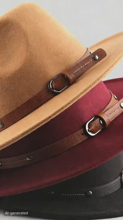 Belt Wool Fedoras Hat For Women Men Winter Autumn Warm Vintage British Style Round Bowler Caps Church Flat Brim Felt Jazz Hats