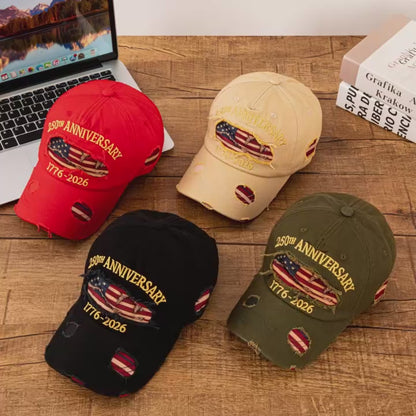 Vintage USA Flag 250th Anniversary 1776-2026 Distressed Denim Baseball Cap Adjustable Patriotic Dad Hat for Men Women