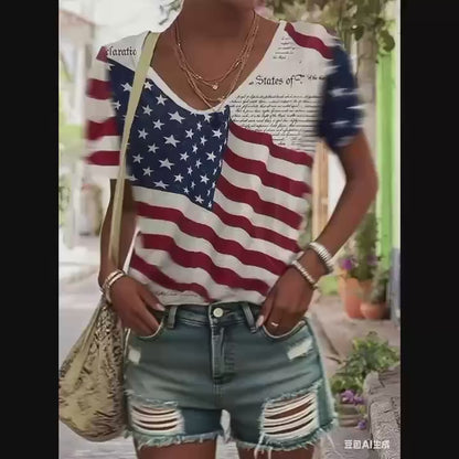 USA Flag & Declaration of Independence V-Neck – A Patriotic Statement
